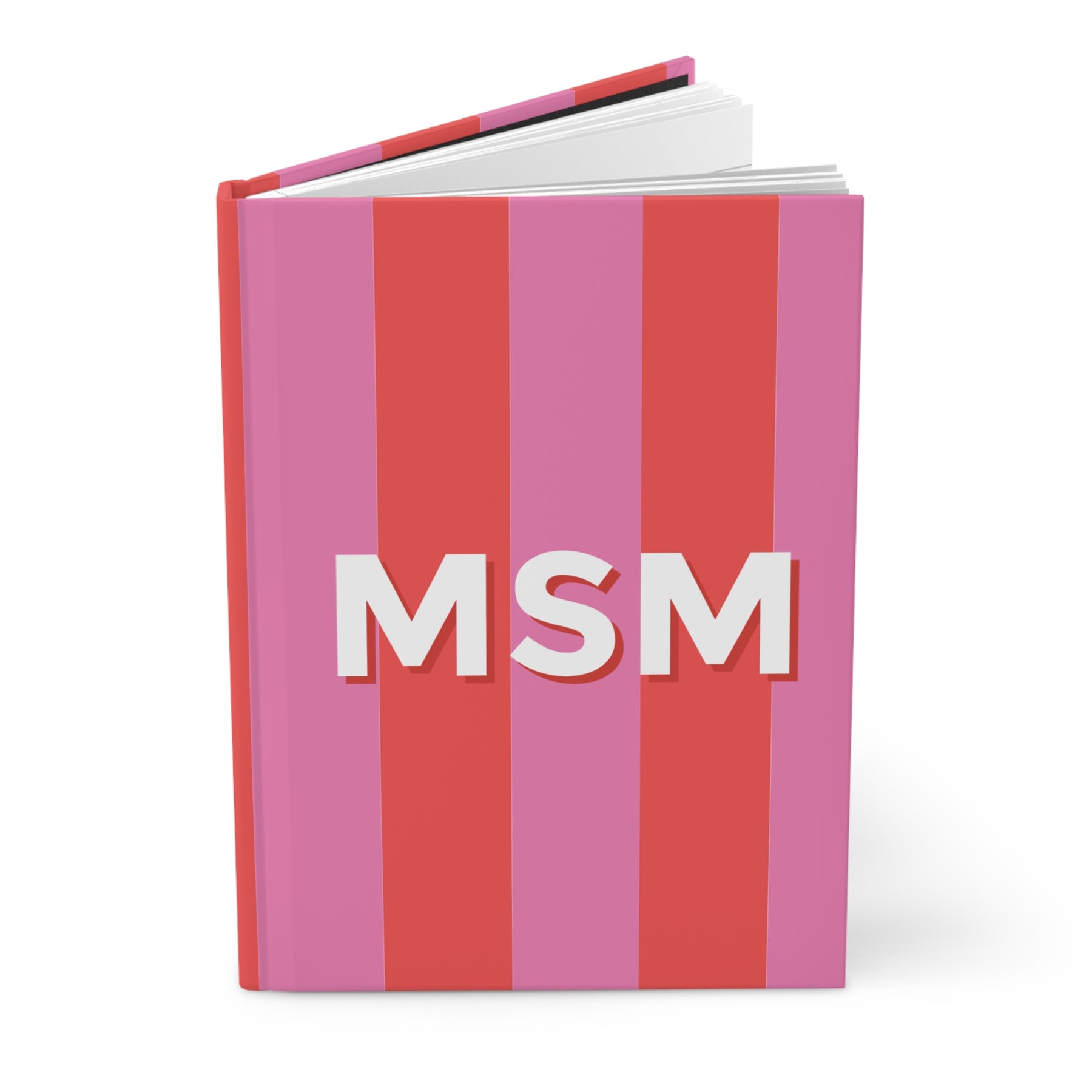 Stripe Monogram Custom Journal Notebook  | Pink + Red Stripe
