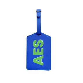 Personalized Vegan Luggage Tag | Blue | Single | 3-Initial Monogram