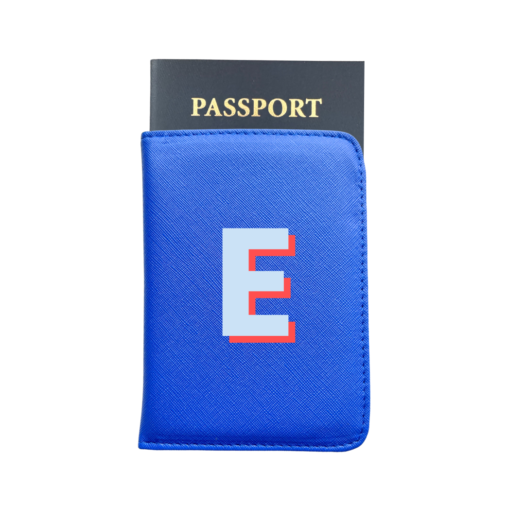 Personalized Vegan Passport Holder | Blue | Single Monogram