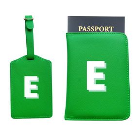 Personalized Vegan Leather Passport & Luggage Tag Set | Green Single Monogram