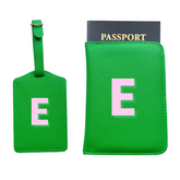 Personalized Vegan Leather Passport & Luggage Tag Set | Green Single Monogram