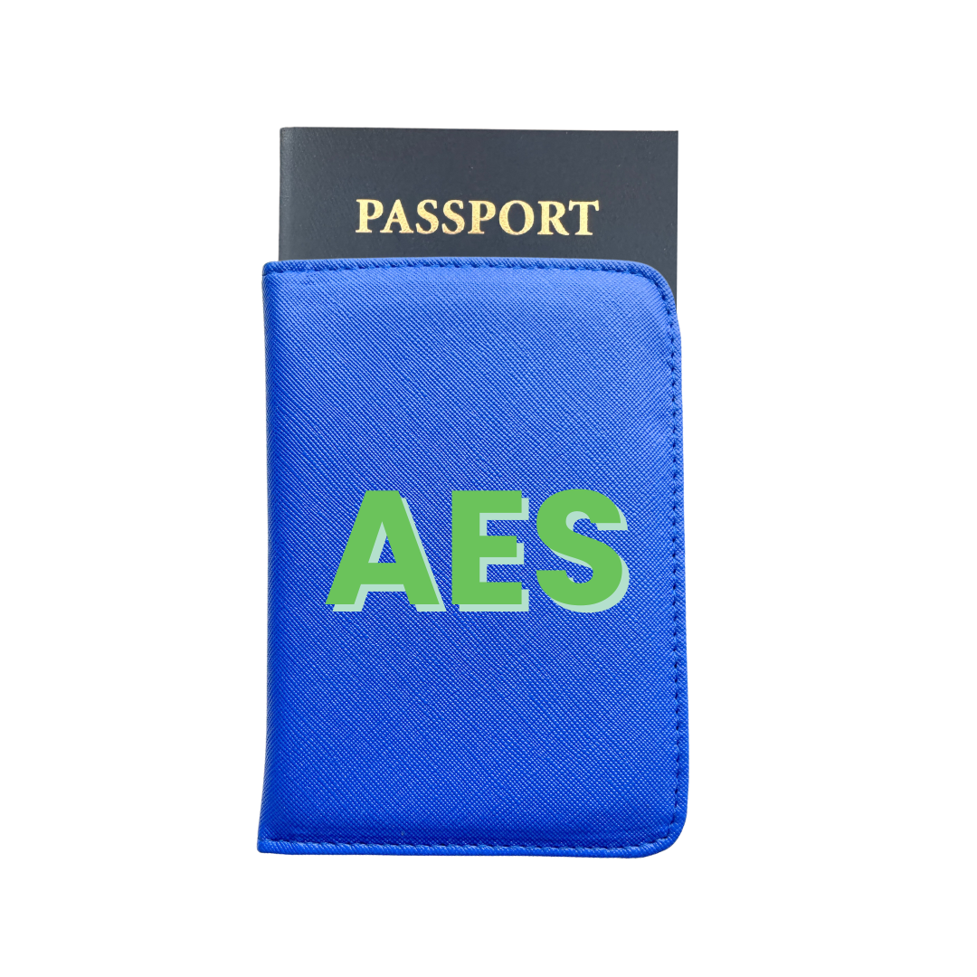 Personalized Vegan Passport Holder | Blue | 3-Initial Monogram