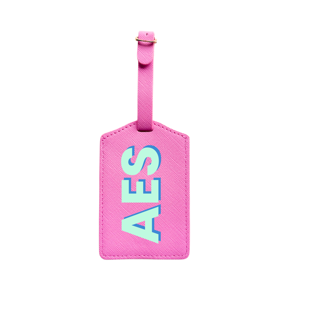 Personalized Vegan Luggage Tag | Pink | 3-Initial Monogram