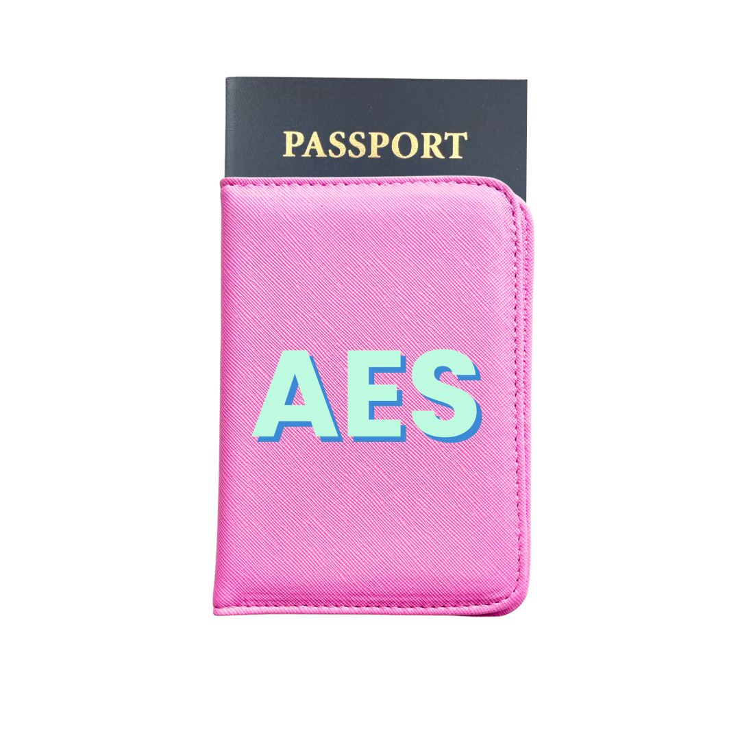 Personalized Vegan Passport Holder | Pink | 3-Initial Monogram