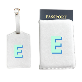 Personalized Vegan Leather Passport & Luggage Tag Set | White Single Monogram